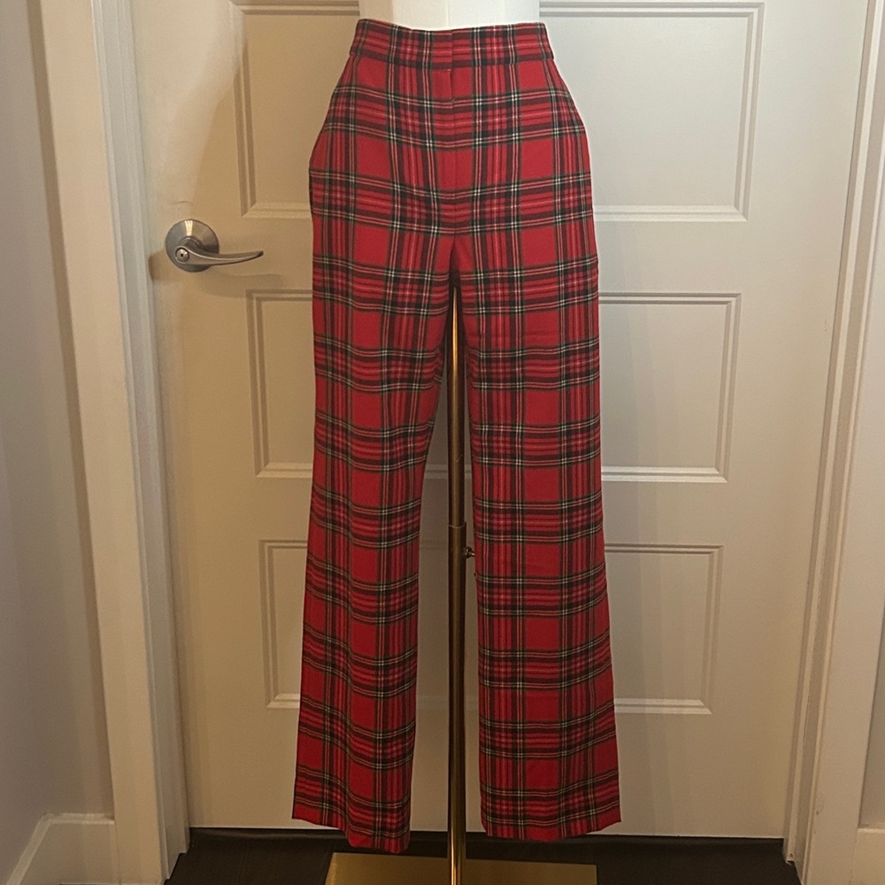 Full-length Kate straight-leg pant in Good Tidings plaid wool blend